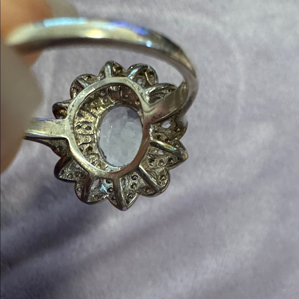 Aquamarine ring blue 925 silver with halo 
3 carat flower size 7 zircons diamond - Picture 3 of 7